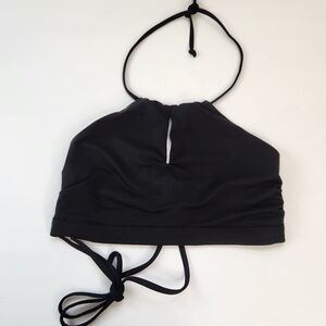 Athleta High Neck Keyhole Swim Bikini Top Size Large Halter Tie Nack Black Sport